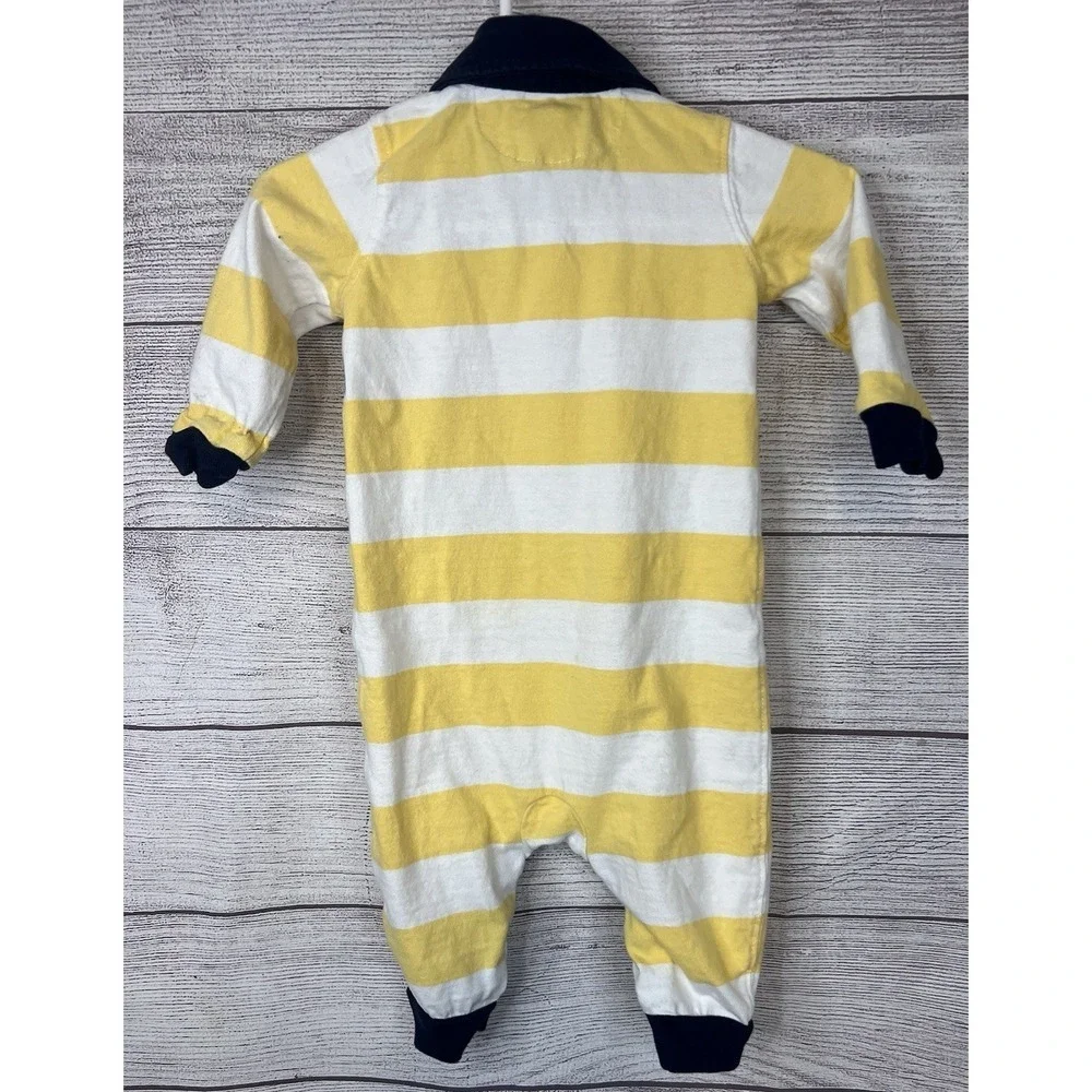 Ralph Lauren 2 Rompers Lot Yellow White Collared And Orange and Navy Long Sleeve